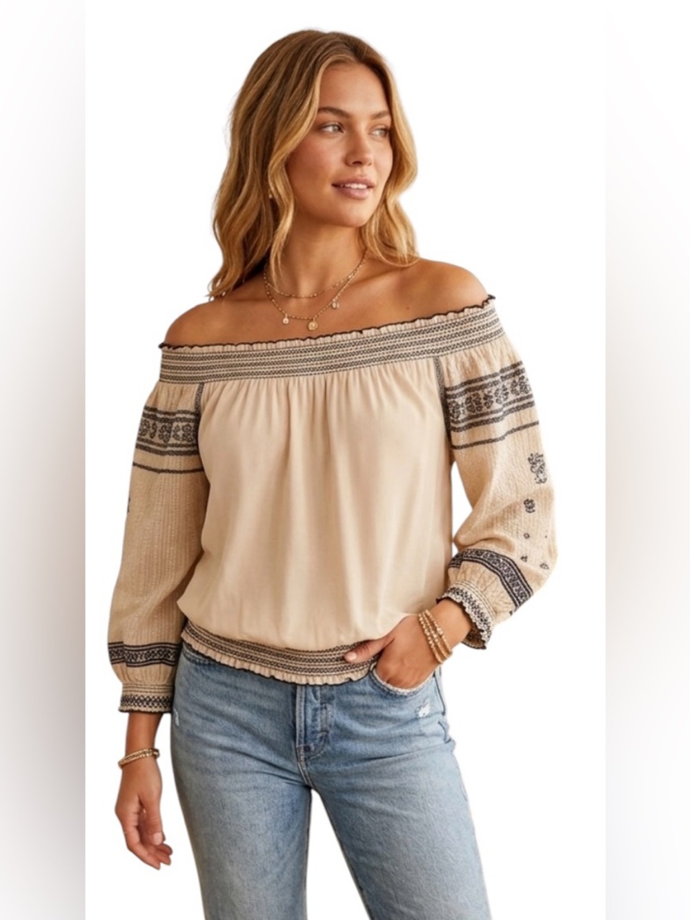 Free People Boho 🆕 Tea Colored Embroidered Blouse, NWT, Size S
